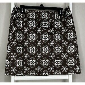 Ann Taylor Loft Skirt Womens 8 Petite Brown White Pencil Mini Embroidered